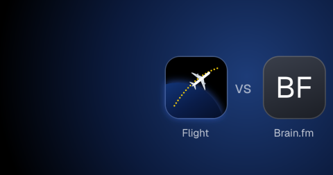 The Flight app mark beside Brain.fm: the cover of “Flight vs Brain.fm: focus music or cabin hum?”