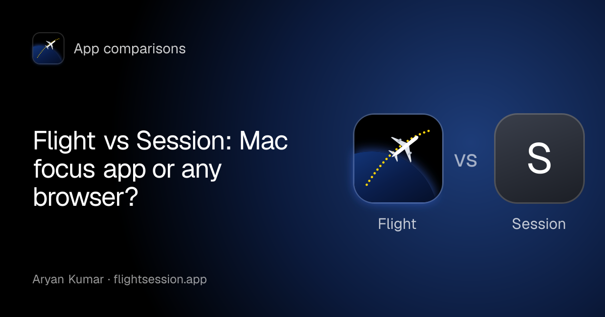The Flight app mark beside Session: the cover of “Flight vs Session: Mac focus app or any browser?”