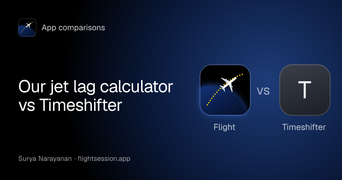 The Flight app mark beside Timeshifter: the cover of “Our jet lag calculator vs Timeshifter”